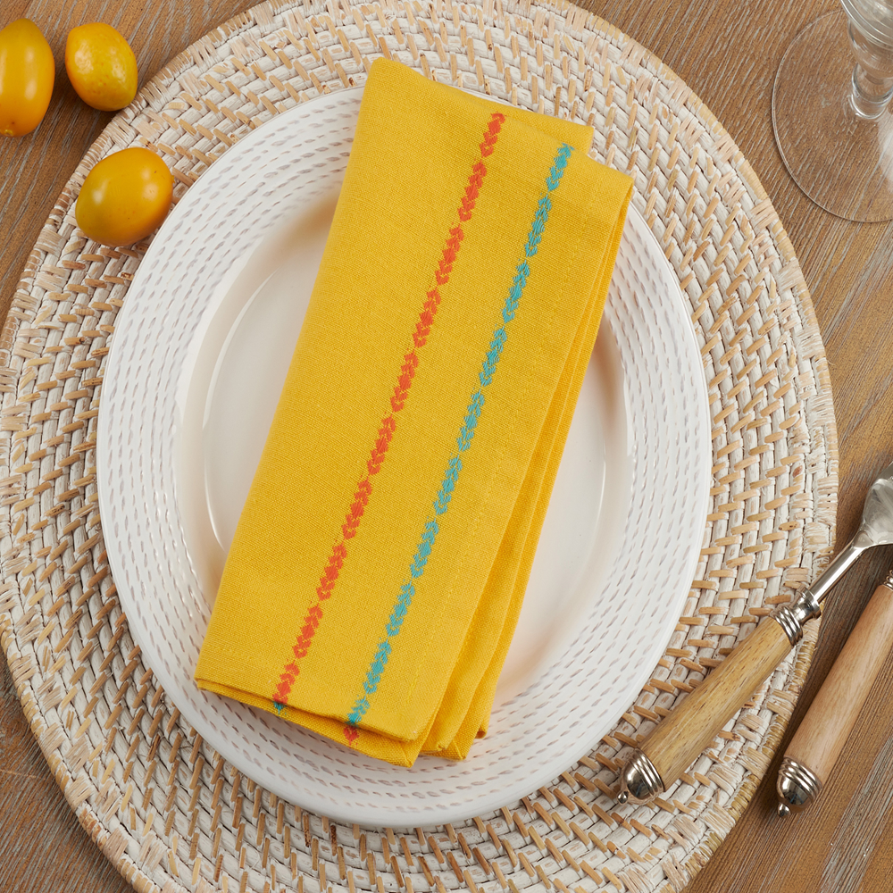 2621 - Yellow Dobby Border Cotton 18" Cloth Napkin