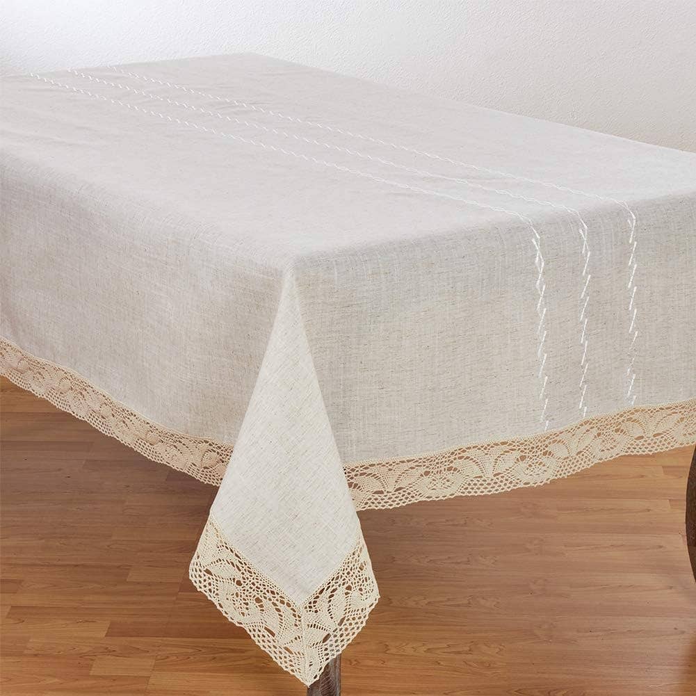4791 - Natural Embroidered Lace Tablecloth