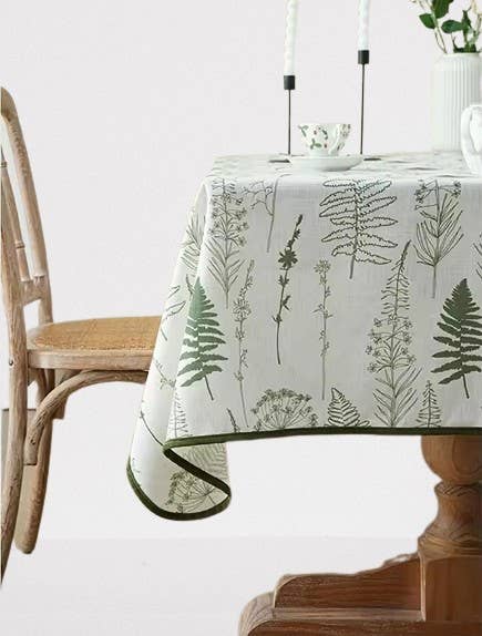 TBL0078 - Green Wildflower White Tablecloth