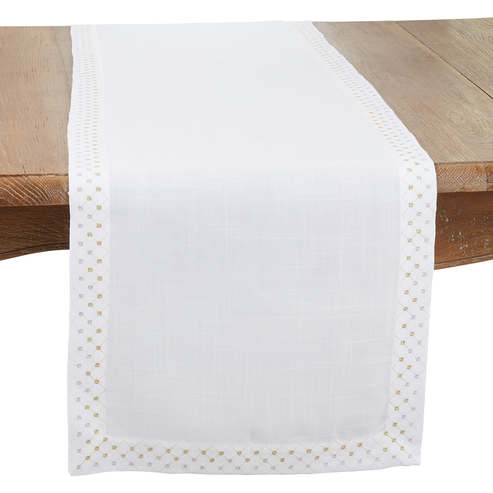 3204 - White Metallic Lattice 16"x72" Table Runner