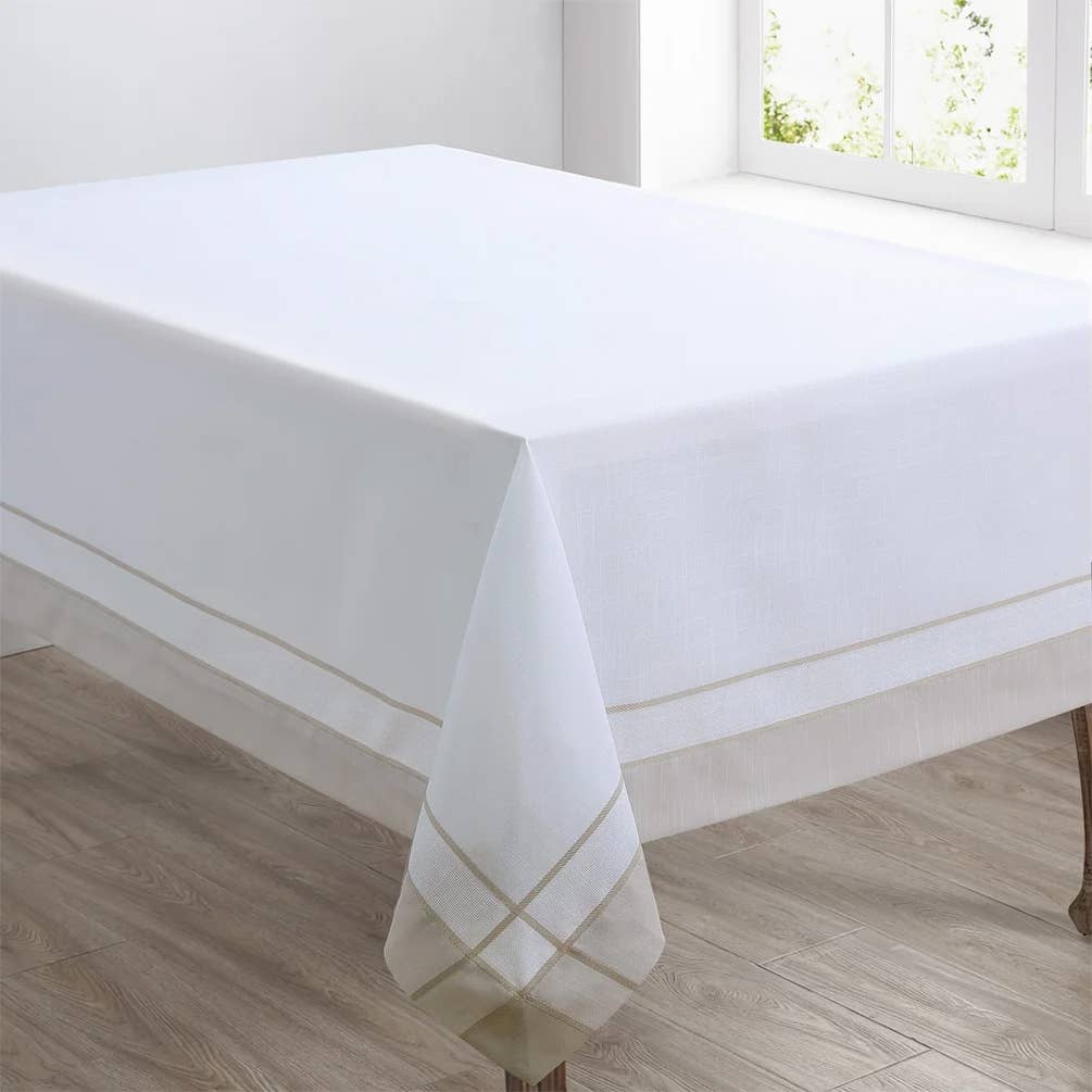 351 - Natural Banded Border Design Tablecloth