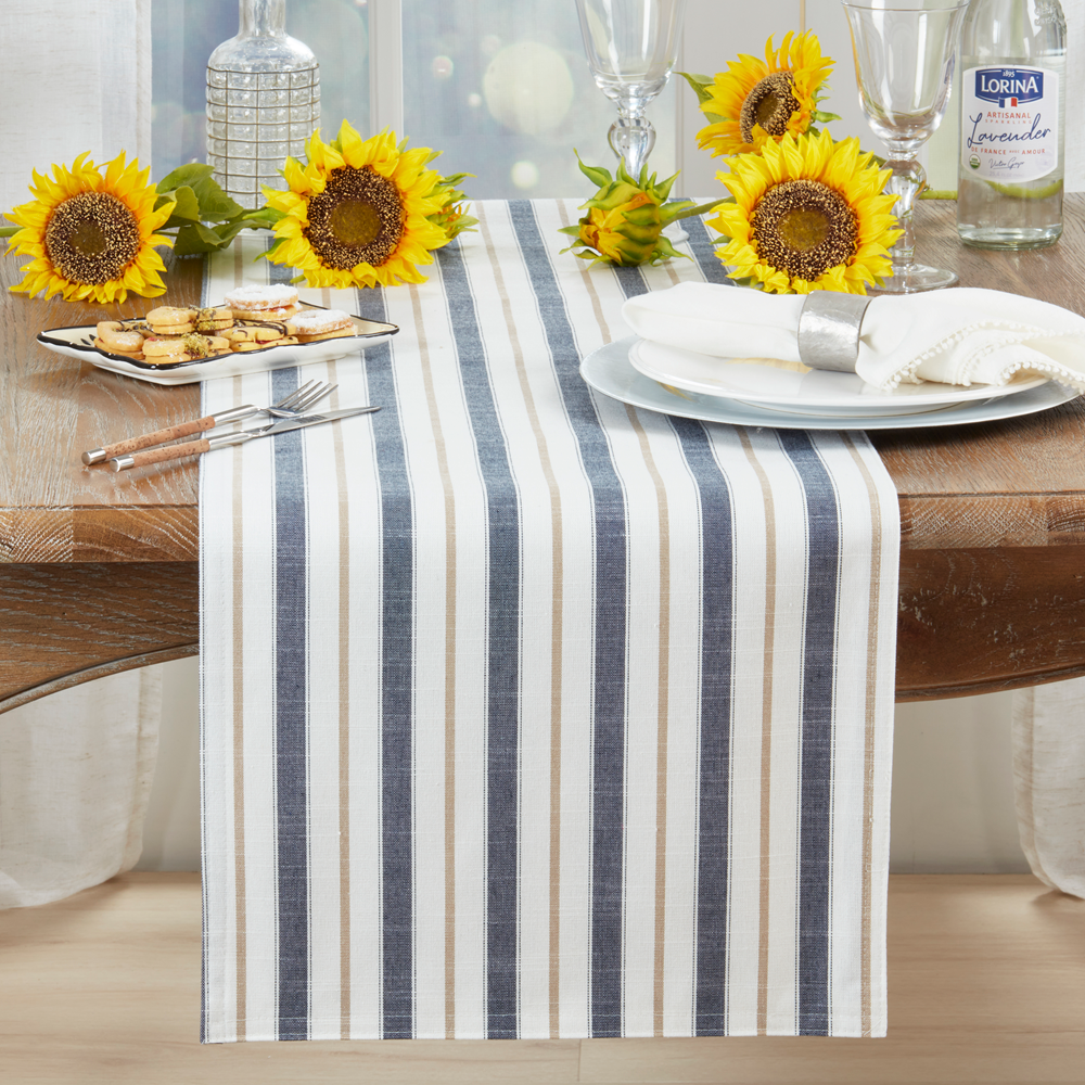 2090 - Blue Striped Linen Blend Table Runner – Multiple Sizes