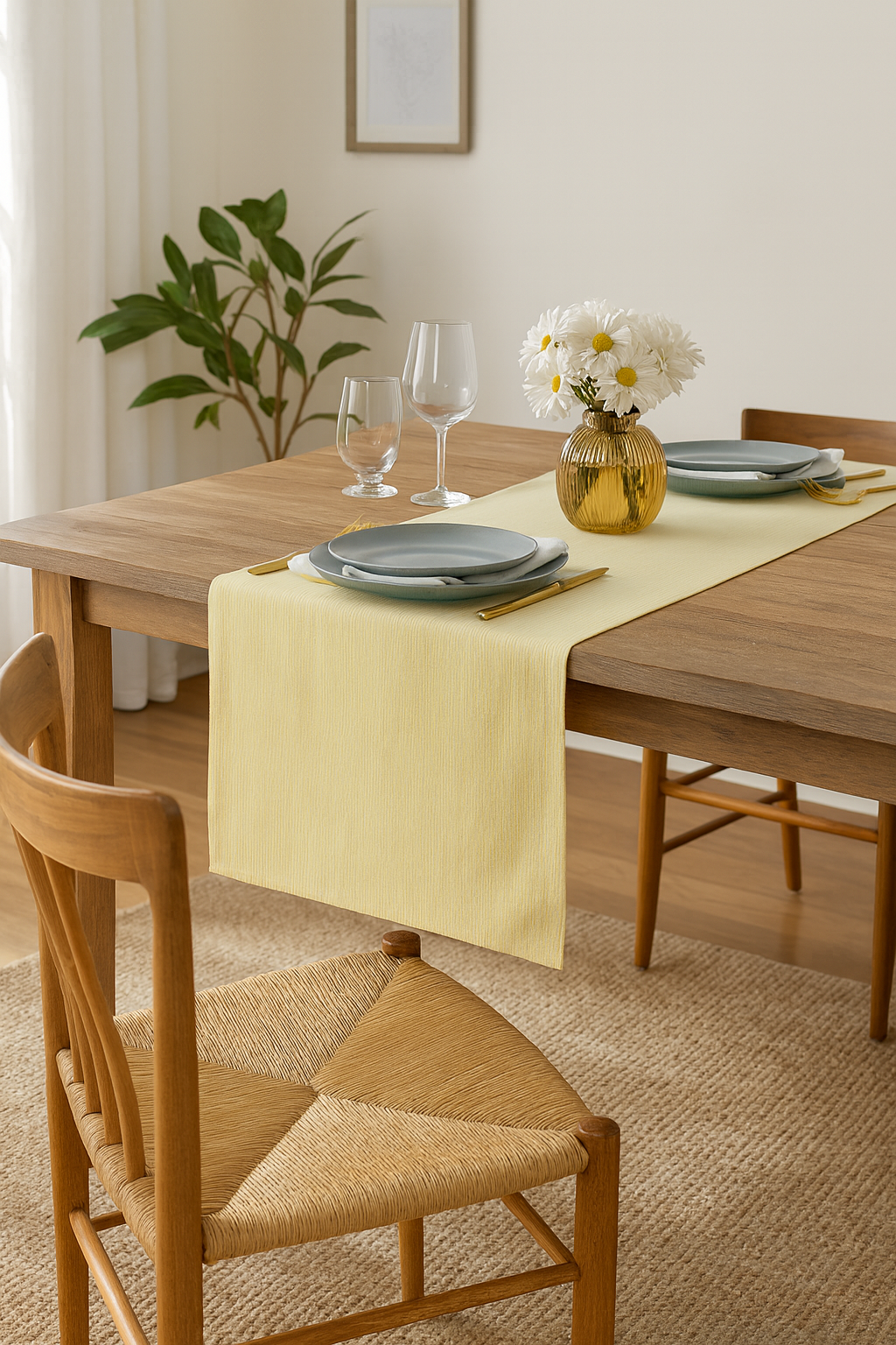 TBL0022 - Yellow Neutral Striped Thin Cotton Table Runner