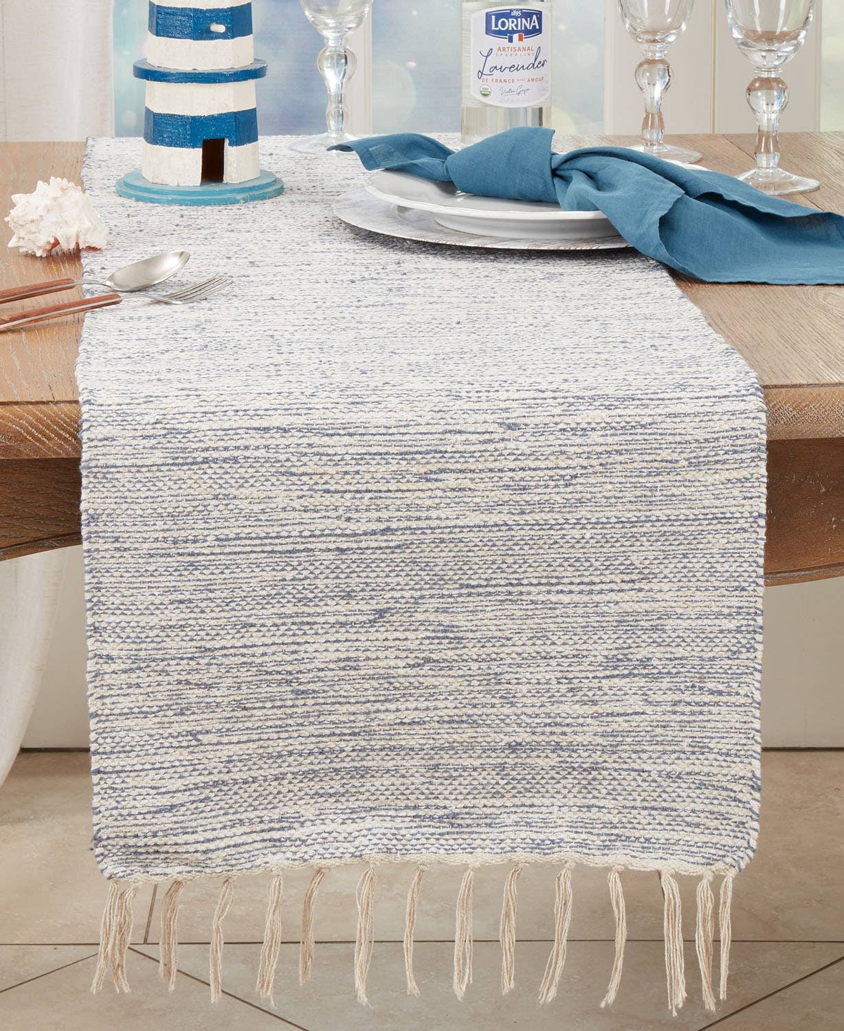 7860 - Blue Handloom Cotton Blend Table Runner