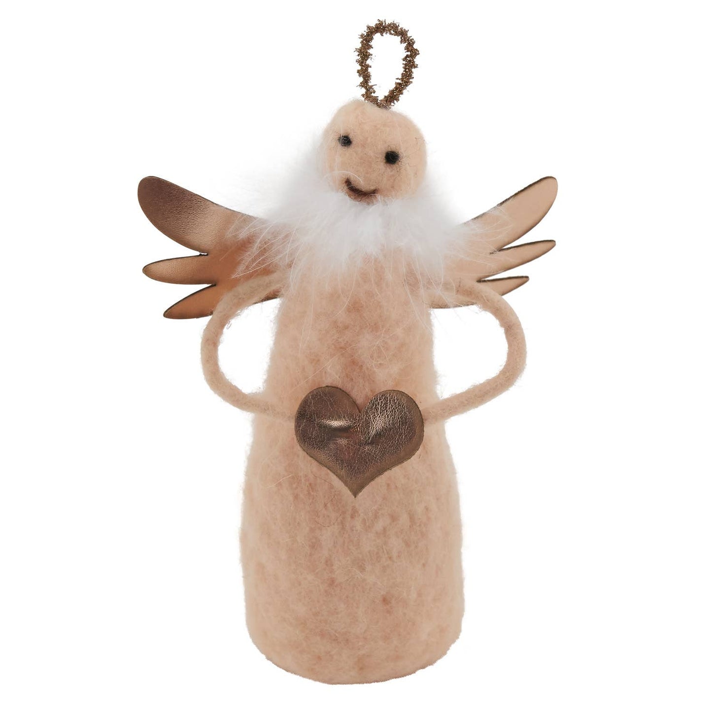 XD161 - Handmade Wool Blend 4" Angel with Heart Ornament