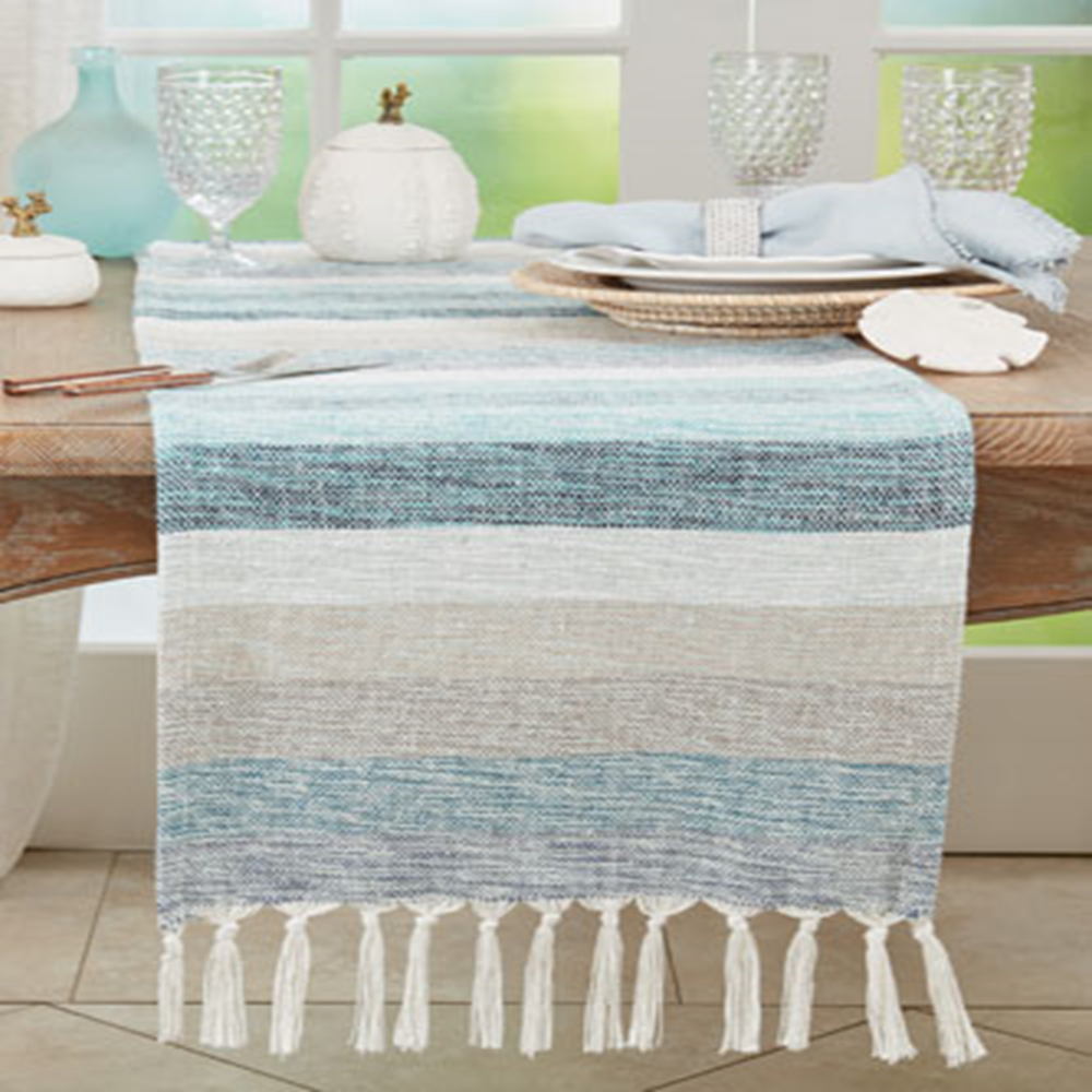 3721 - Aqua Stripe Cotton Blend Table Runner