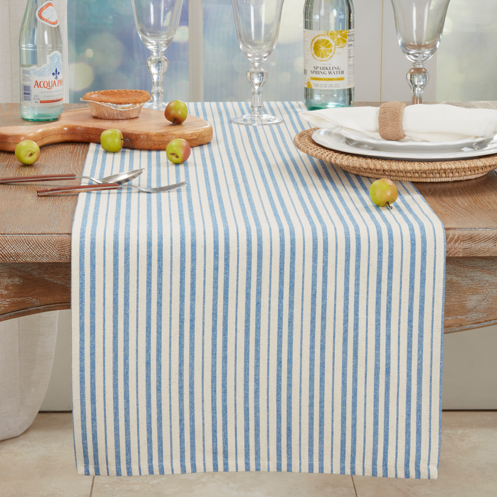 0807 - Rustic French Blue Striped Cotton 16"x72" Table Runner