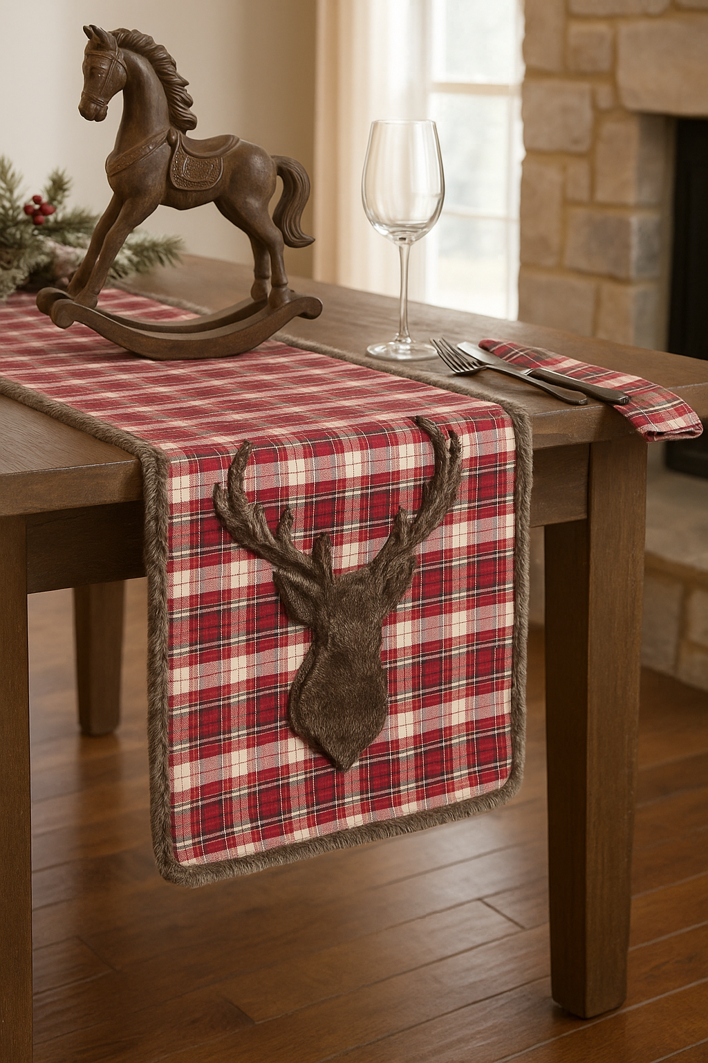 1026 - Reindeer Plaid Faux Fur 16"x72" Table Runner