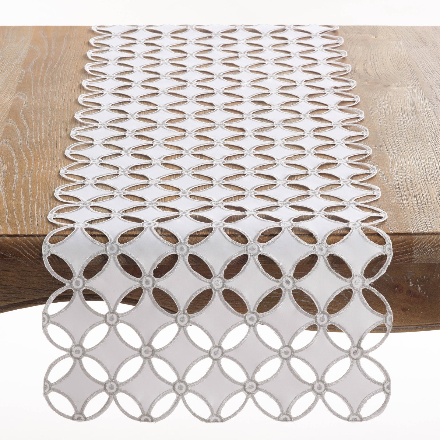 QX269 - Silver Red Cutwork 16x68 Table Runner