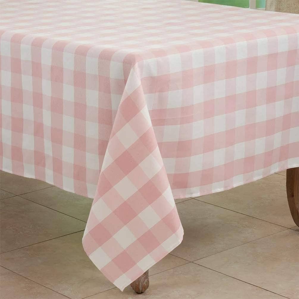 5026 - Pink and White Classic Plaid 70" Square Cotton Tablecloth