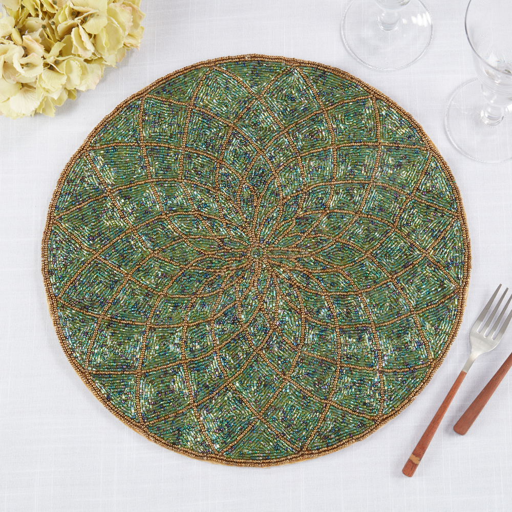 152 - Teal Gold Beaded 15" Placemat
