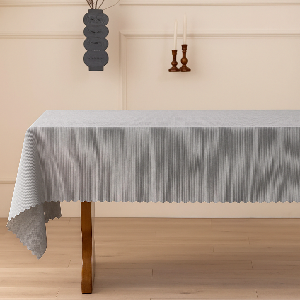 TBL0086 - Slate Scalloped Edge Vertical Textured Striped Tablecloth