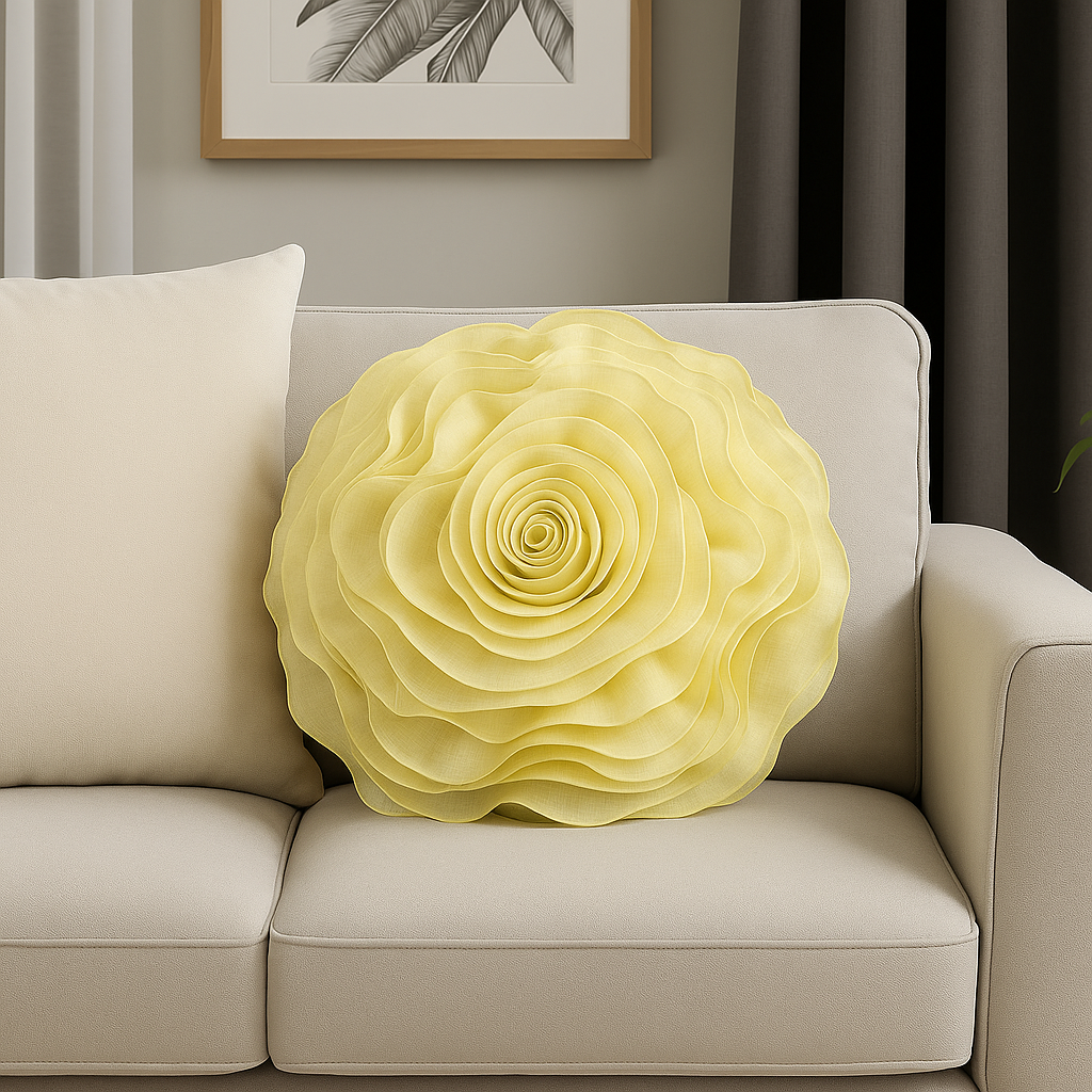 PLW0106 - Yellow 3D Rose 16" Round Decorative throw Pillow