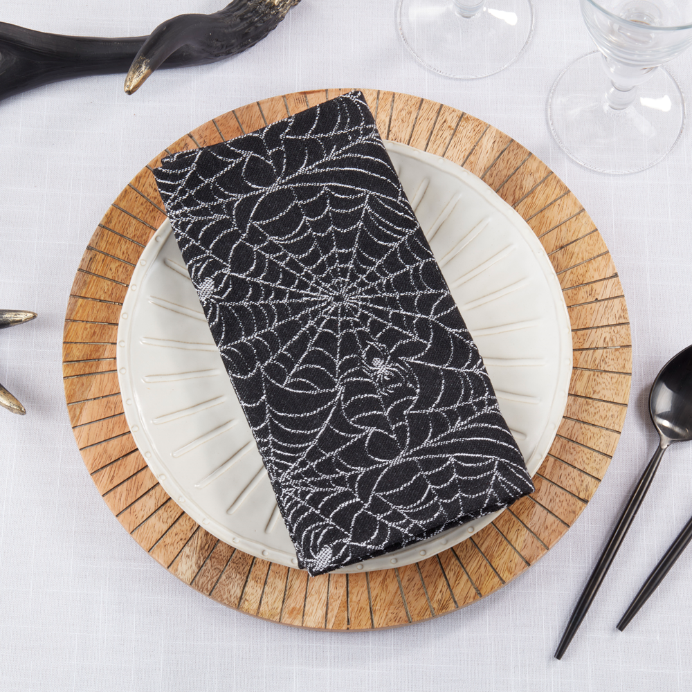 3943 - Black Recycled Jacquard Spooky Spider Web 20" Cloth Napkin