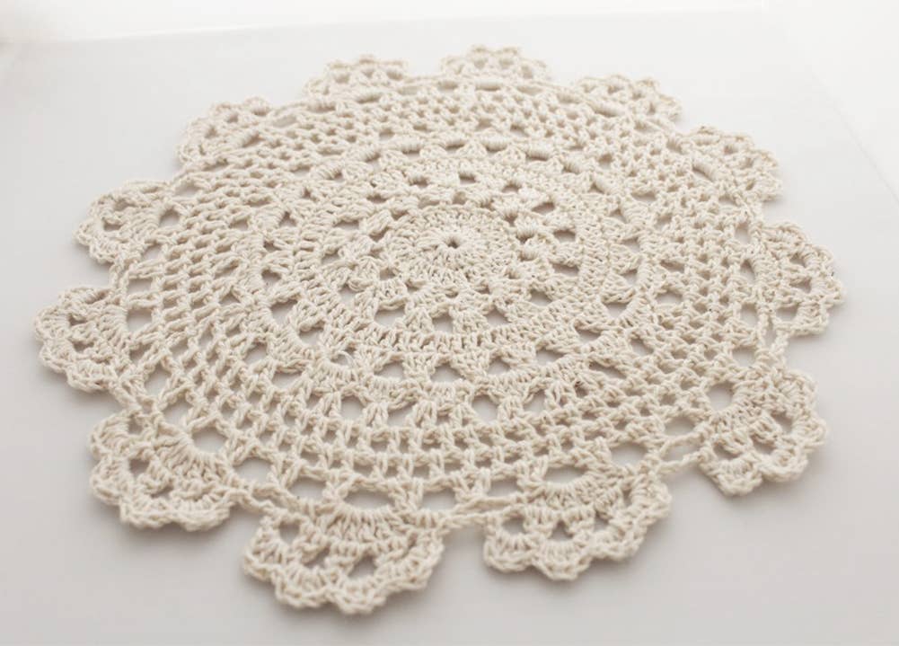 4011C - Beige Medallion Cotton Crochet Lace Doily