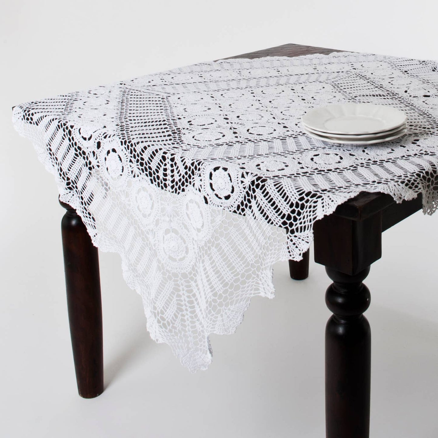 Raul869 - White Handmade Cotton Crochet Lace 45" Square Tablecloth