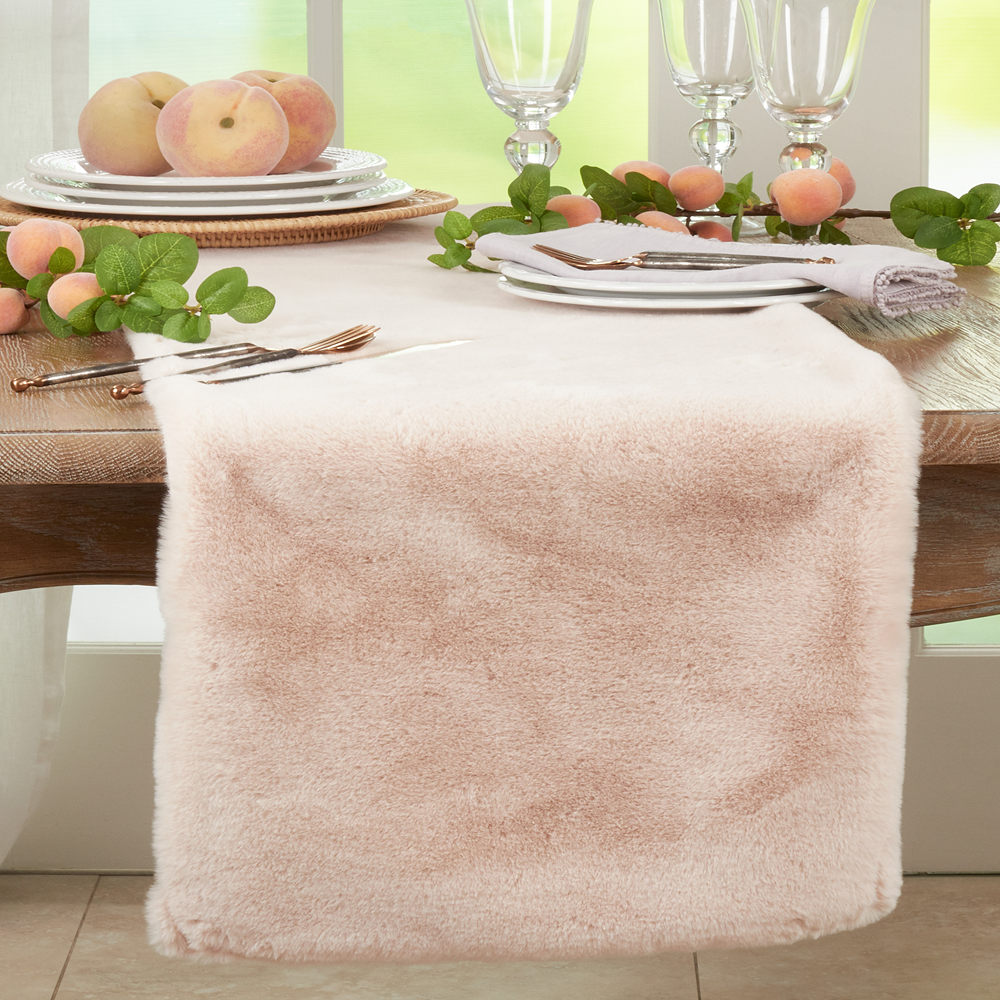 1798 - Oatmeal Faux Fur Rabbit 14"X72" Table Runner