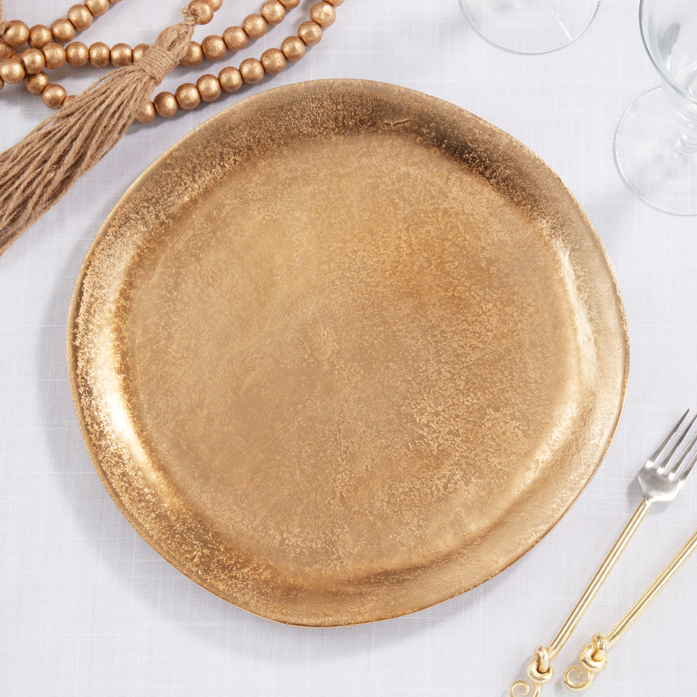 CH497 - Aluminum Organic Gold 13" Round Charger Plate