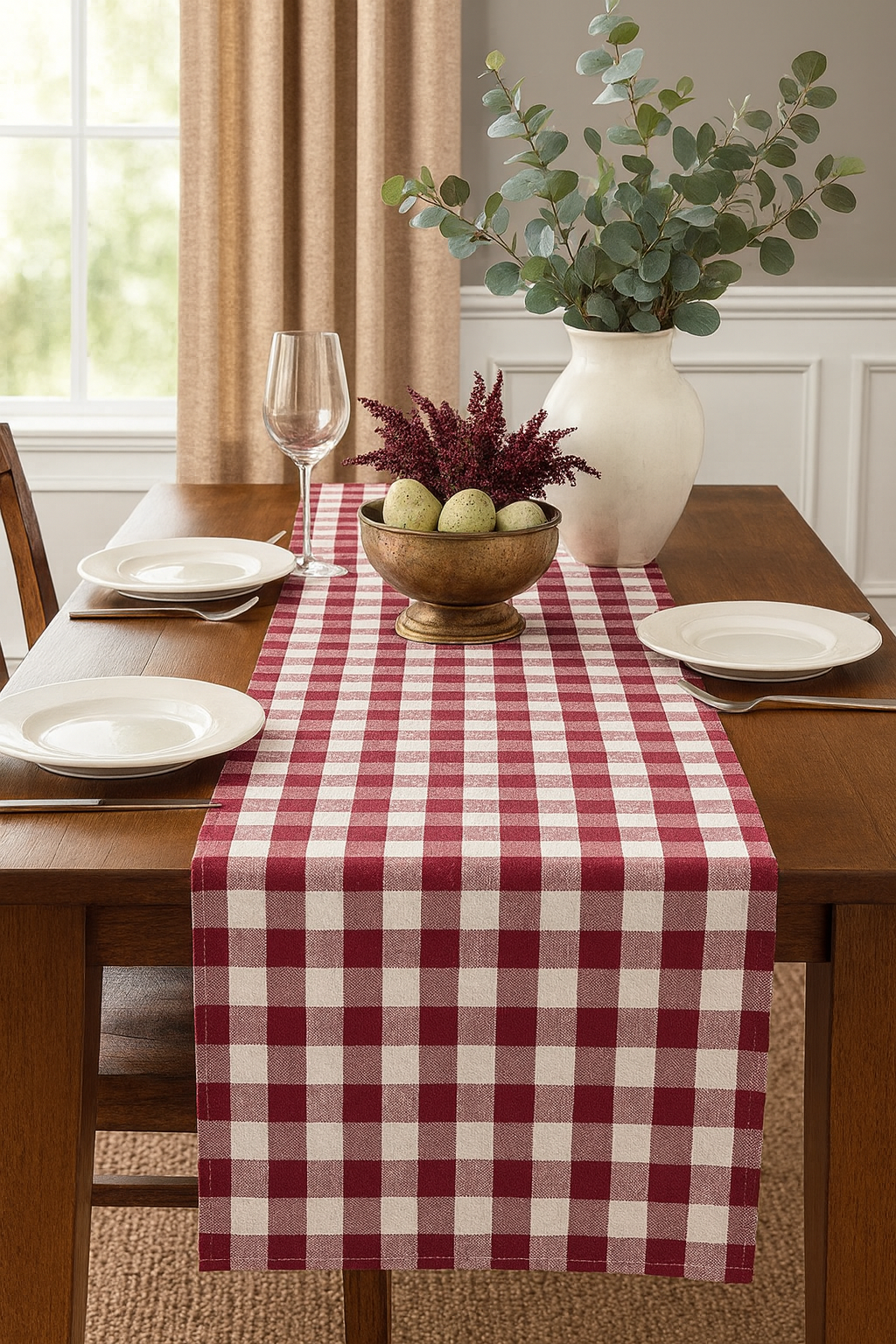 TBL0026 - Classic Gingham Wine & White Table Runner