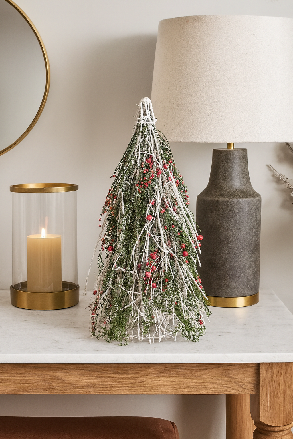 XM013 - Red Berry Natural Twig Branch 16" Christmas Cone