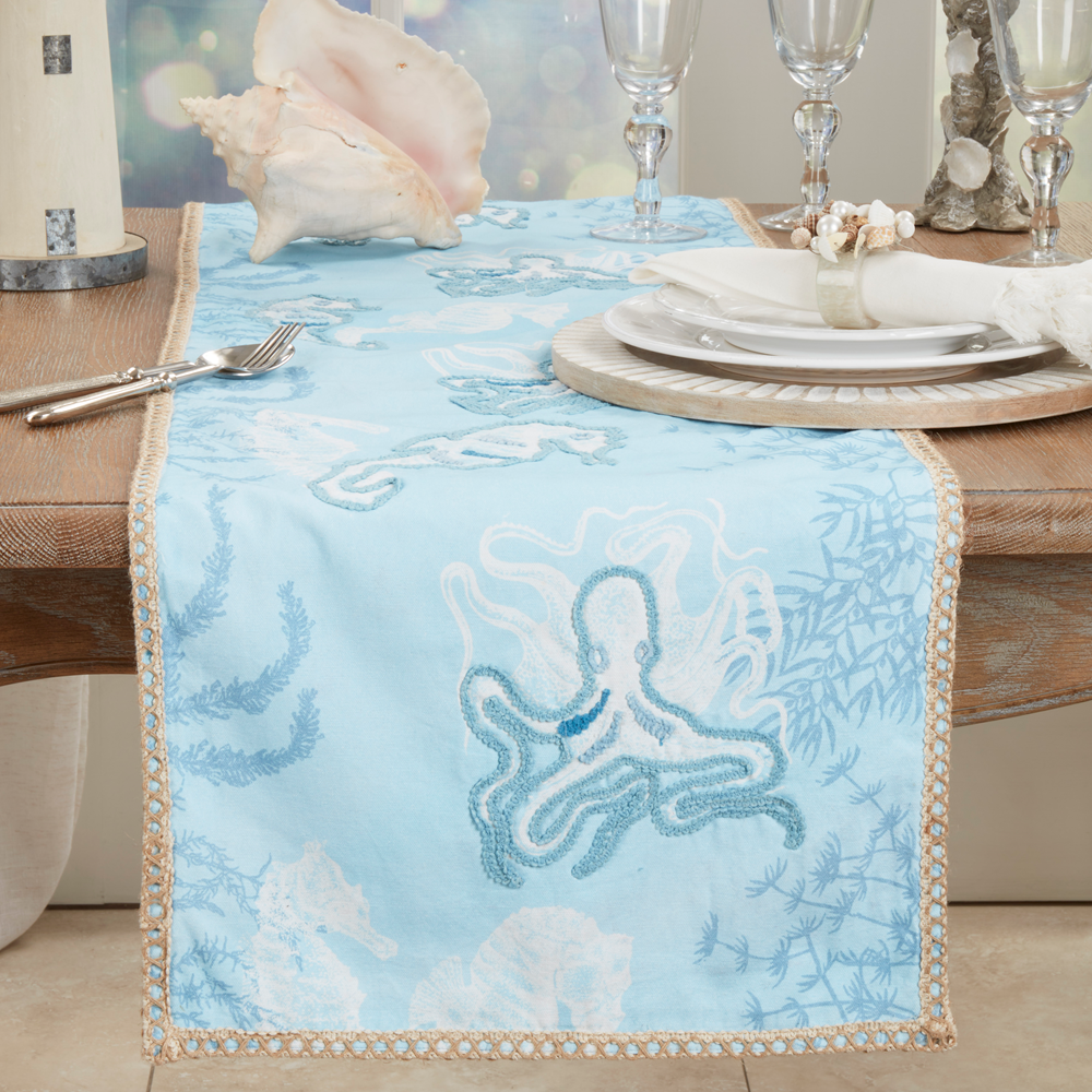 6569 - Blue Sea Life Cotton Table Runner