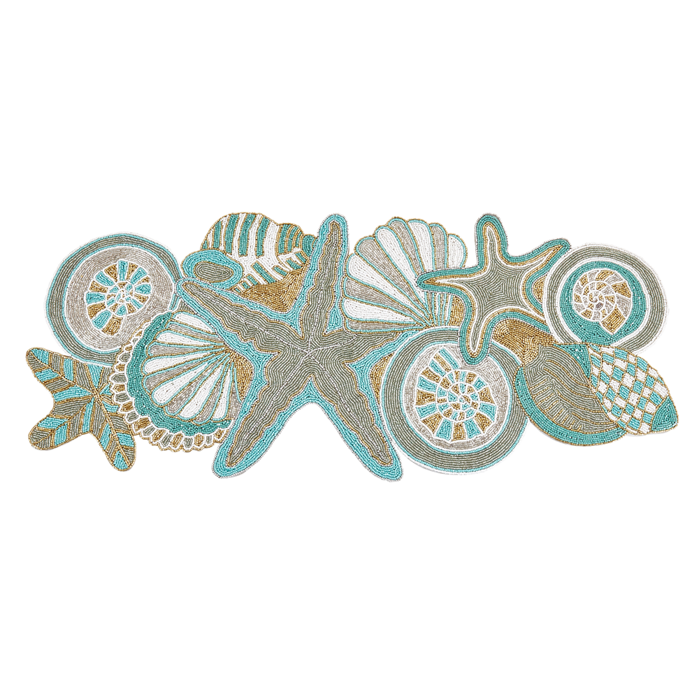 3325 - Aqua Sea Shell Beaded Table Runner