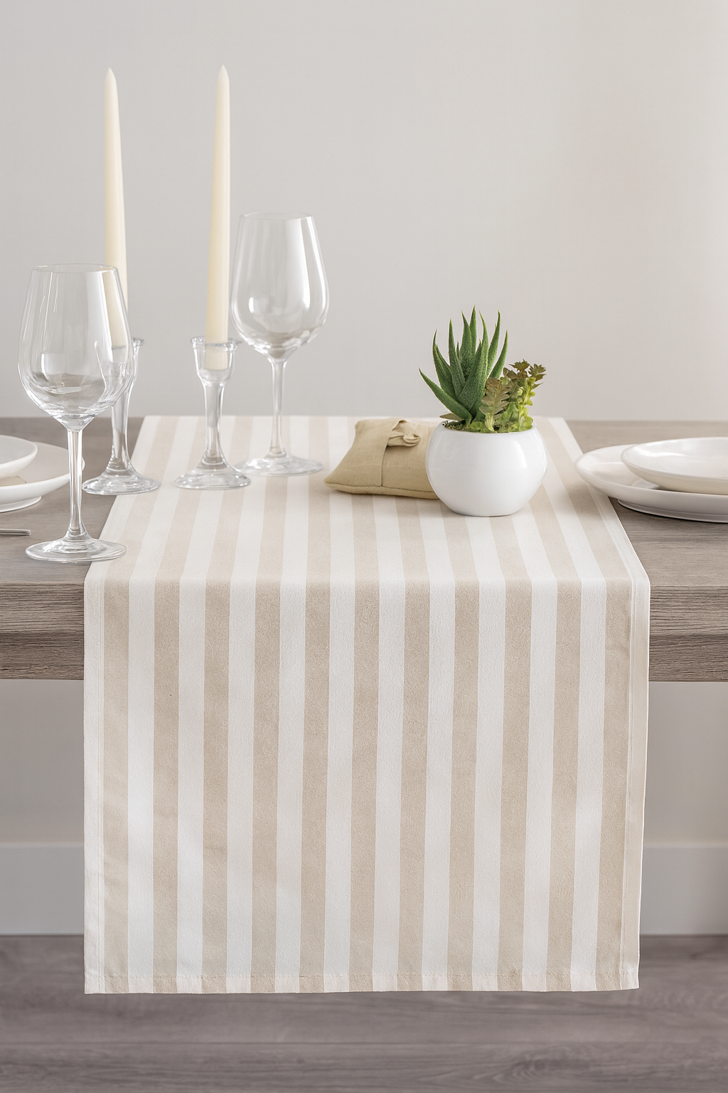 TBL0030 - Beige & White Stripe Cotton Table Runner