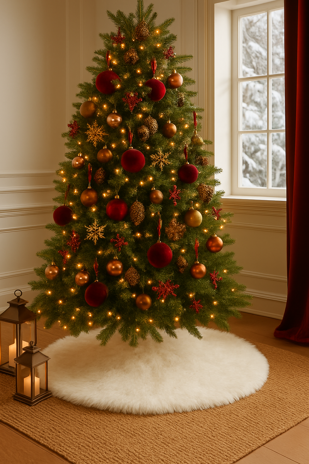 TBL0005 - Exquisite White Faux Fur Silver Lurex Christmas Tree Skirt