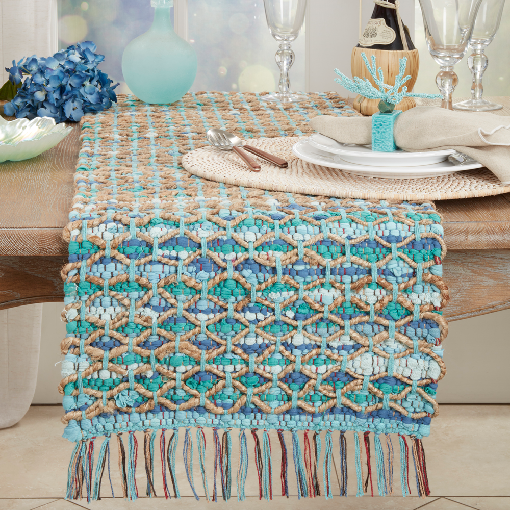 655 - Aqua Net Chindi 16"x72" Cotton Jute Table Runner
