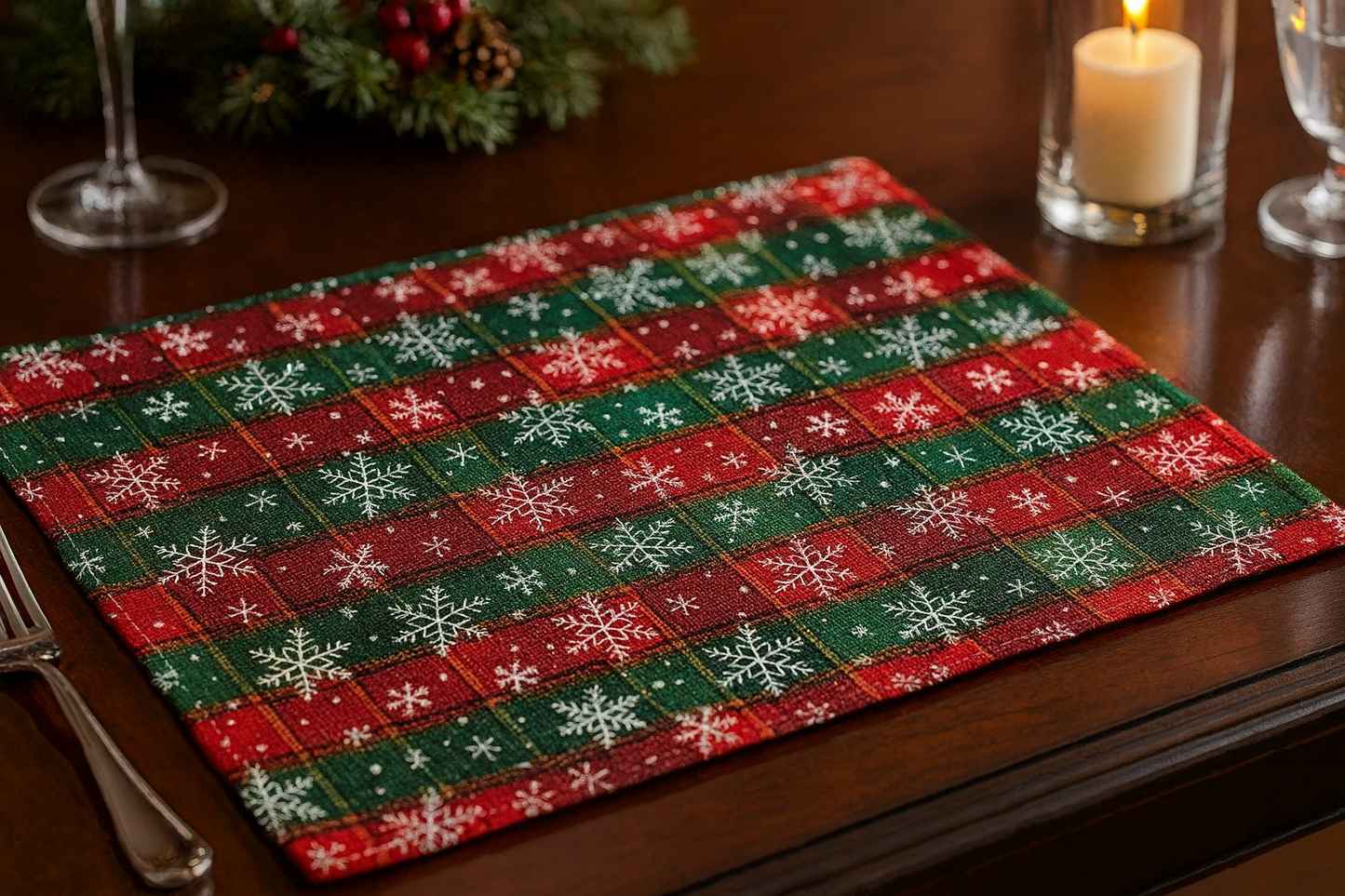 TBL0087 - Classic Snowflake Plaid 13"X18" Placemat