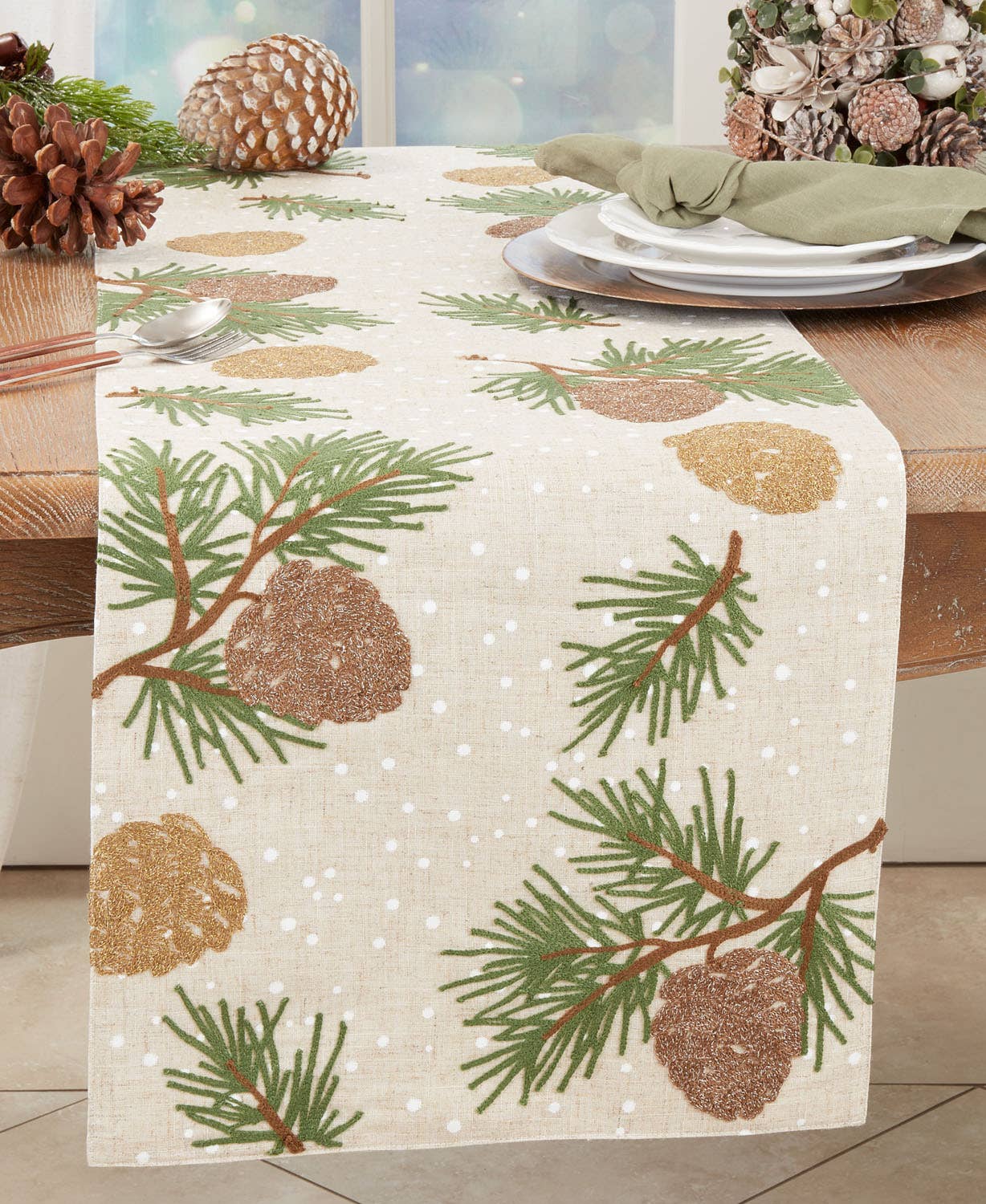 2080 - Rustic Pinecones 16x72 Table Runner