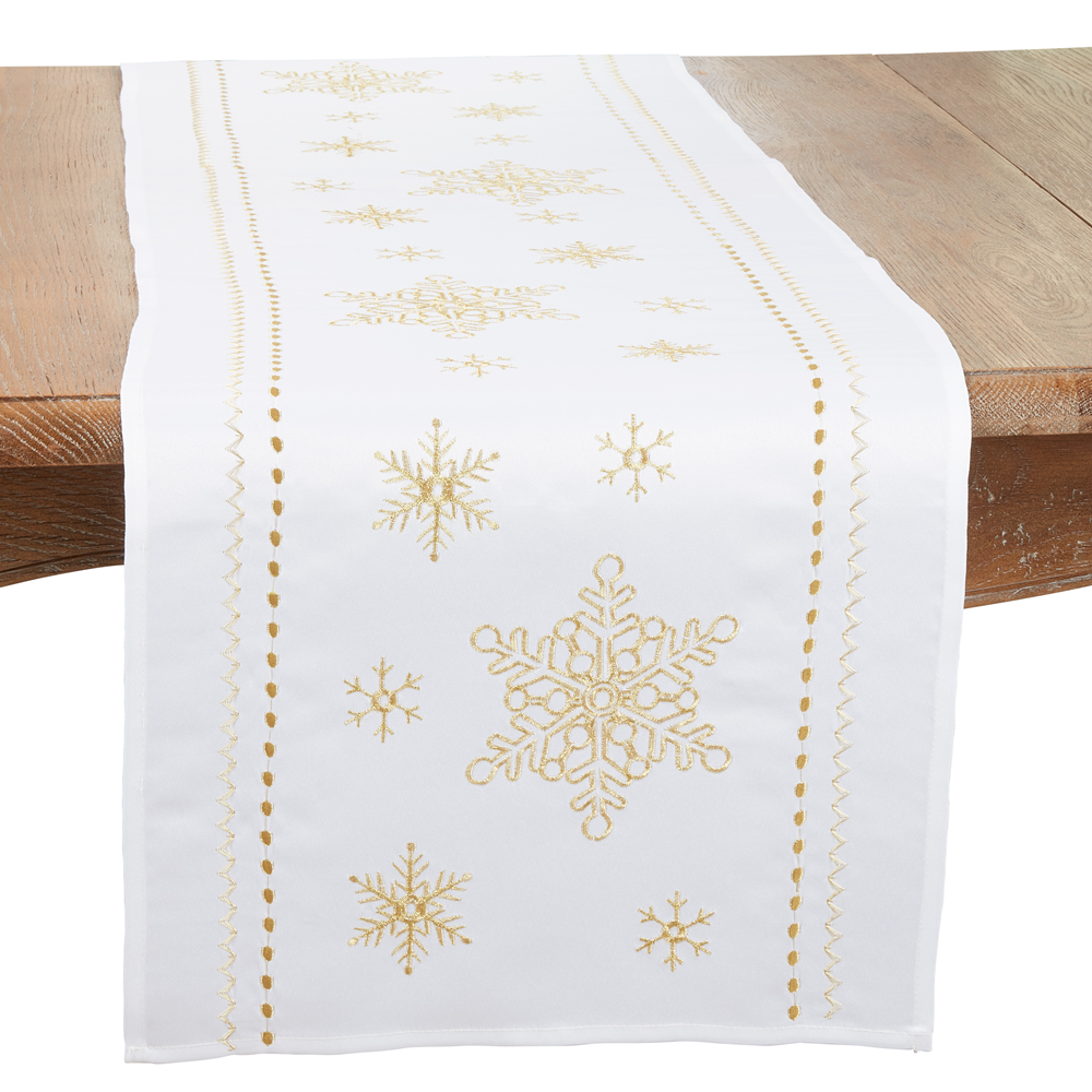3138 - White Embroidered Snowflakes 16x72 Table Runner