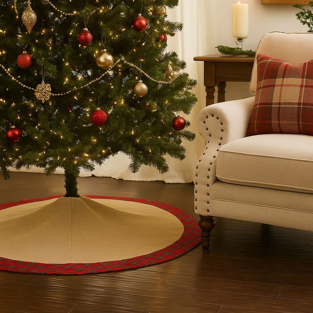 5011 - Tartan Plaid Trim Natural 54" Christmas Tree Skirt