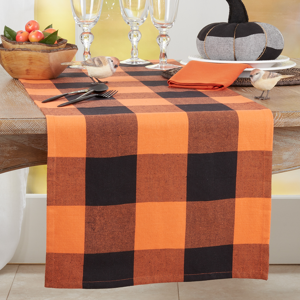 5350 - Orange-Black Buffalo Plaid Cotton Table Runner