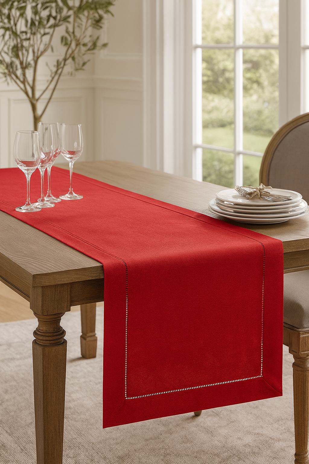 7300 - Red Hemstitch Table Runner