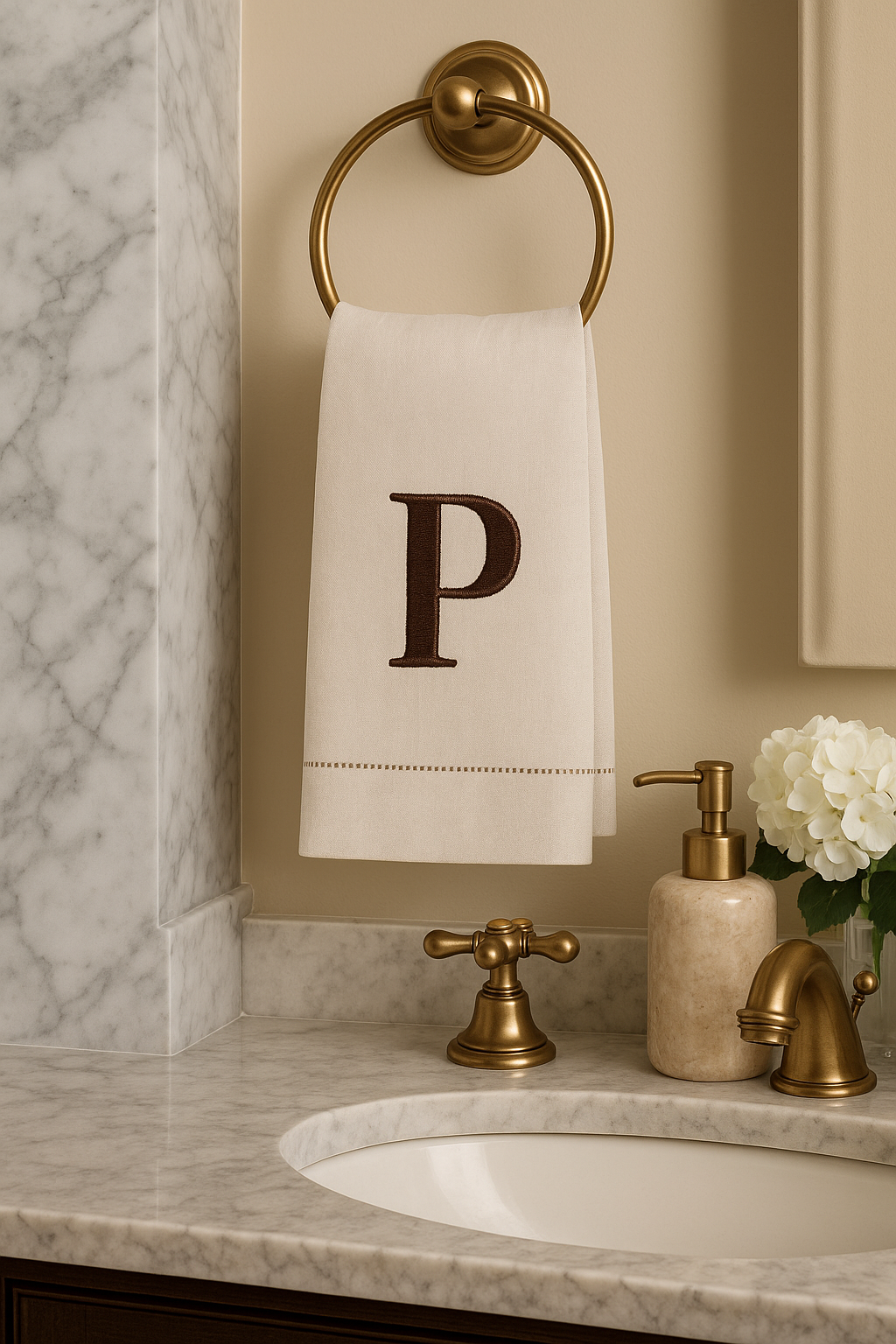 019P - Embroidered Letter "P" Natural 14"x22" Hand Towel
