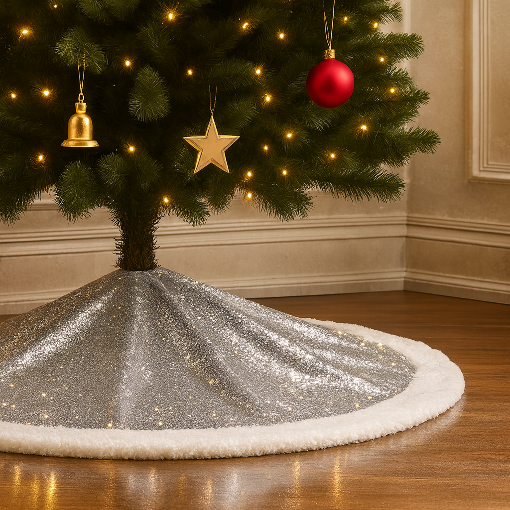 1607 - Silver Sequin Sherpa 56" Christmas Tree Skirt