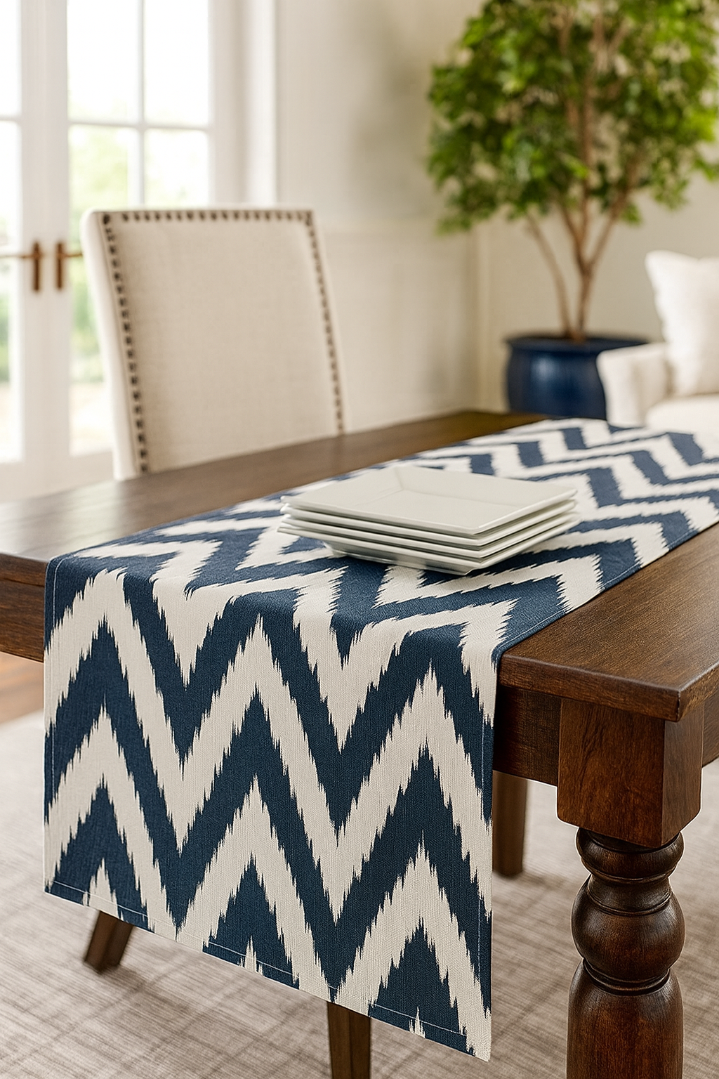 9981 - Navy-White Chevron 16"X72" Table Runner