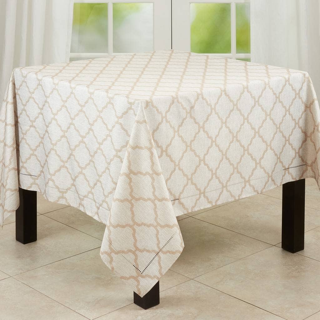 6718 - Taupe Moroccan Laser-Cut Hemstitch Tablecloth