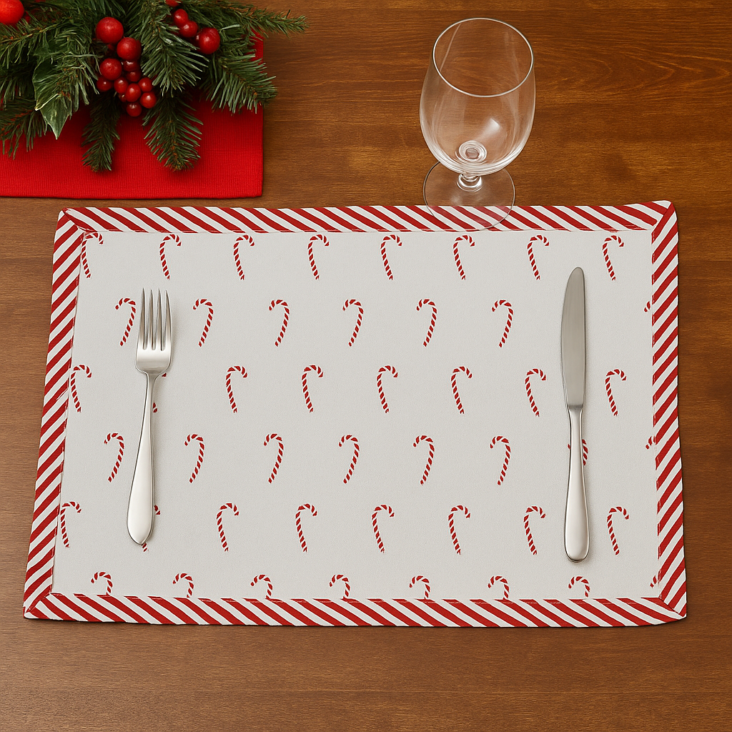 2198 - Red Candy Cane White 14x20 Inch Holiday Placemat
