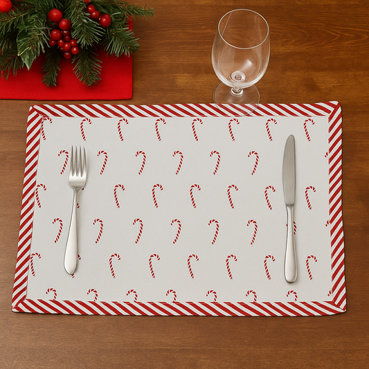 2198 - Red Candy Cane White 14x20 Inch Holiday Placemat