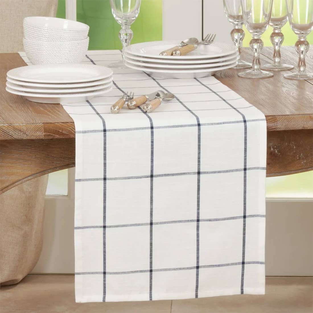 389 - White Plaid Cotton 16"X72" Table Runner