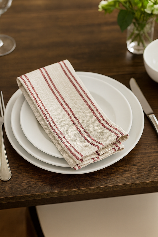 TBL0065 - Burgundy Modern Striped Linen-Poly Cloth Dinner Napkin
