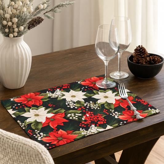 1033 - Poinsettia and Berries 13"x19" Placemat