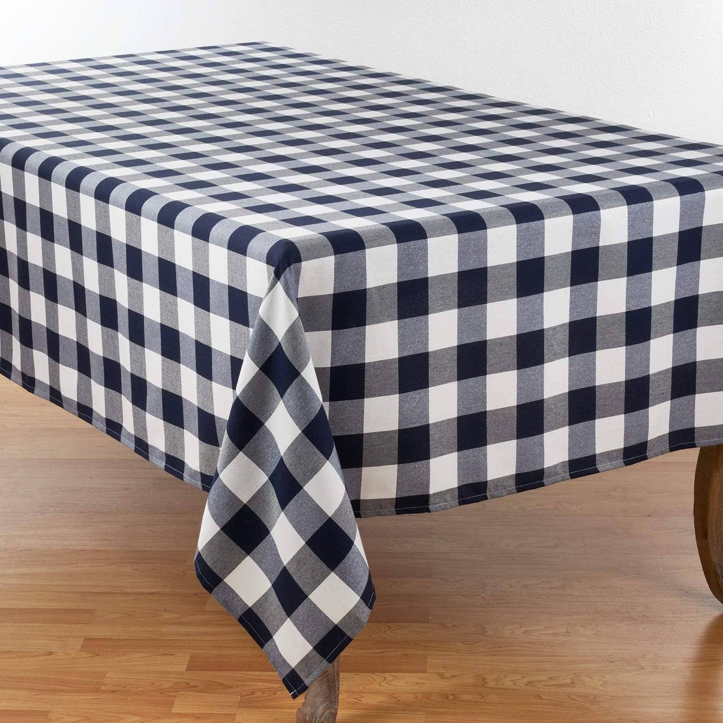 5026 - Navy and White Classic Plaid Cotton Tablecloth