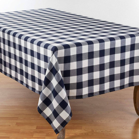5026 - Navy and White Classic Plaid Cotton Tablecloth