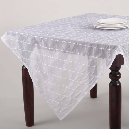 1714 - White Stitched Sheer 60"x60" Square Tablecloth