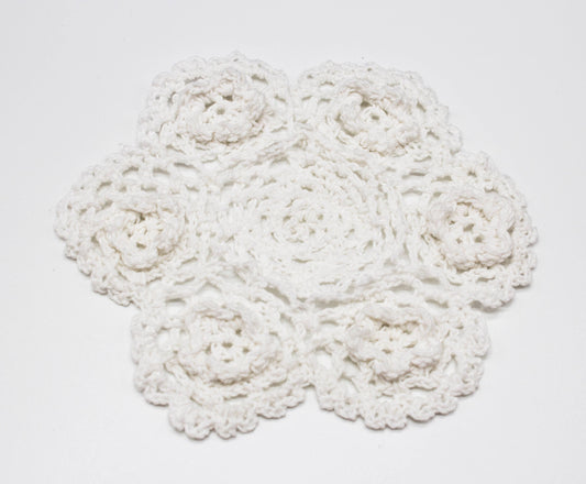 1007C - White Handmade Crochet Lace Cotton Doily - 4" Round