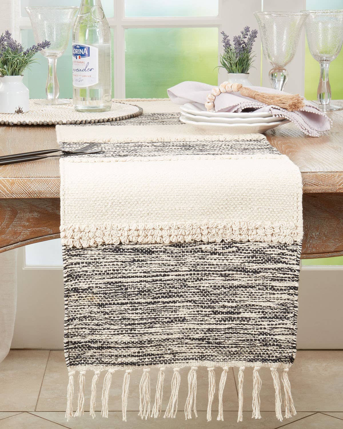 615 - Banded Cotton Table Runner