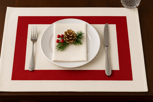 6028 - Red Banded White Cotton 14"X20" Placemat